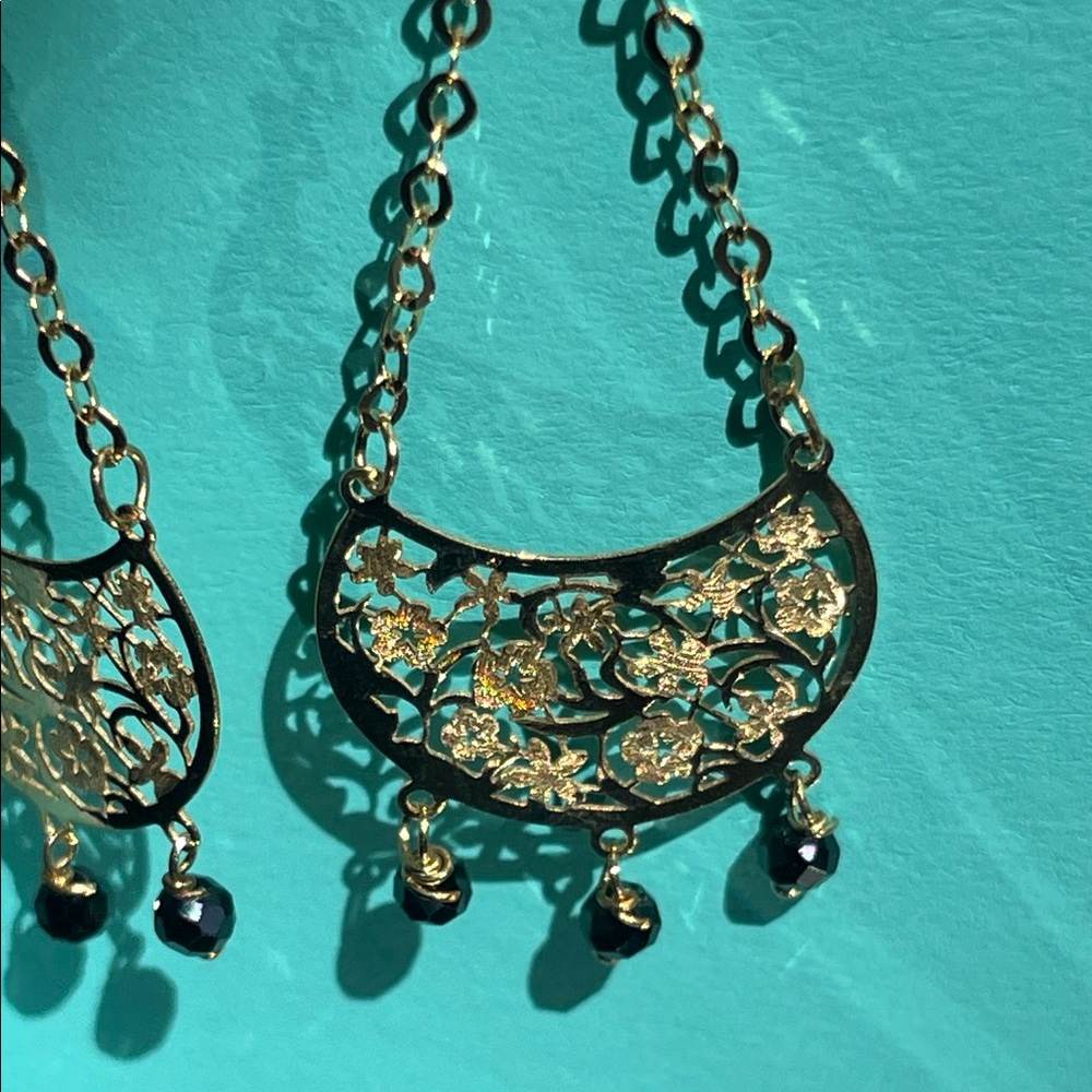 Solid 14k gold Dangle earrings with quartz natural stones. Italy/Stamped - Picture 7 of 10